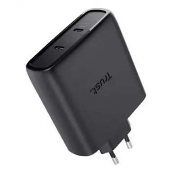 TRUST Maxo 100W 2-Port USB-C GaN Charger — 100 W, 2× USB-C, 20 V max, 2 m kabelis, Juoda