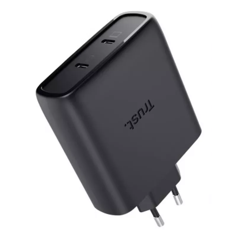 TRUST Maxo 100W 2-Port USB-C GaN Charger — 100 W, 2× USB-C, 20 V max, 2 m kabelis, Juoda