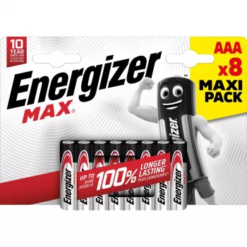 Vienkartinė baterija Energizer MAX AAA šarminė 1,5 V — 8 vnt., cilindrinė, 10 metų galiojimo laikas