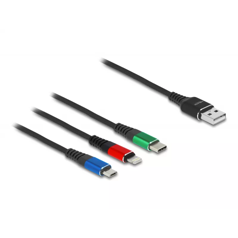 DeLOCK USB įkrovimo laidas 3 viename Type-A į Lightning Micro USB USB Type-C 30 cm