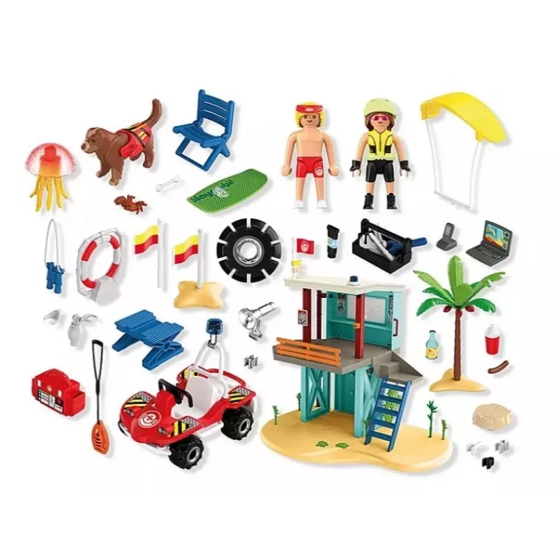 Žaislų rinkinys PLAYMOBIL gelbėjimo bokštas ir paplūdimio bagis 71903 – rinkinys su bokštu ir bagiu