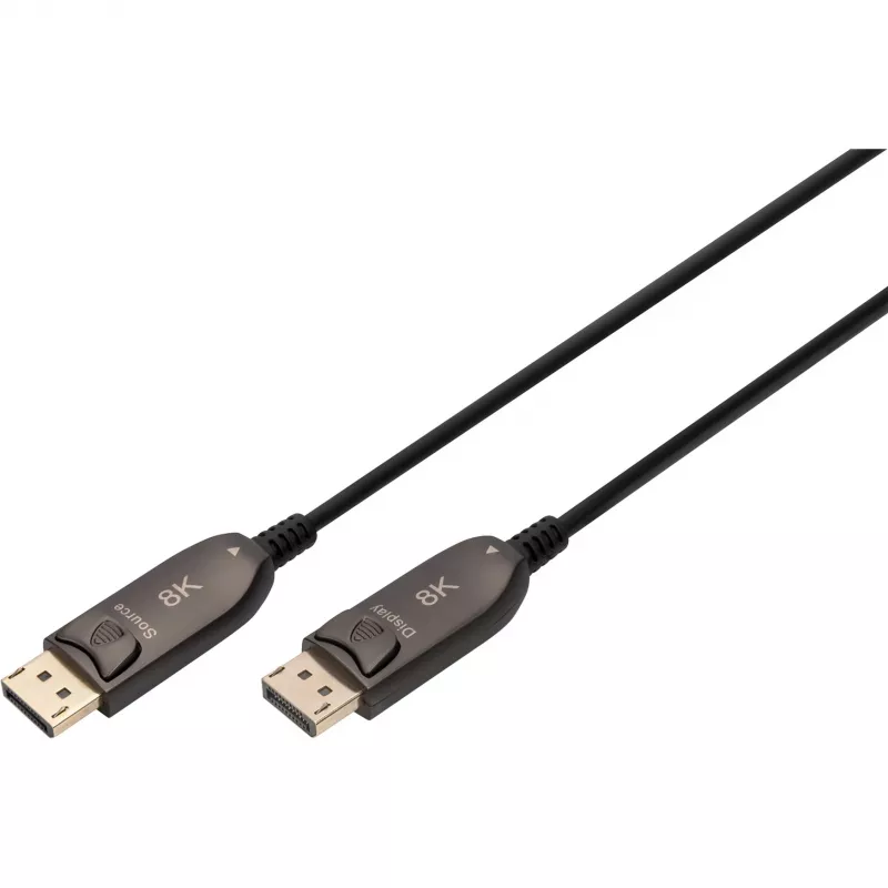 DisplayPort AOC hibridinis šviesolaidinis kabelis, UHD 8K (juodas, 30 metrų)