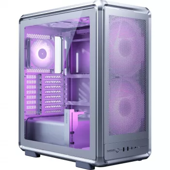 Kompiuterio Midi Tower korpusas Cooler Master MasterFrame 500 Mesh — juodas su permatomu šonu, palaiko ATX maitinimo bloką, 2x200 mm priekyje + 1x120 mm gale, 2,5 colio/3,5 colio diskų talpinimo vieta
