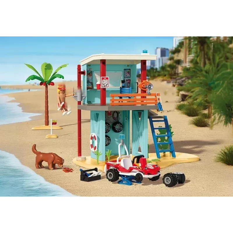 Žaislų rinkinys PLAYMOBIL gelbėjimo bokštas ir paplūdimio bagis 71903 – rinkinys su bokštu ir bagiu