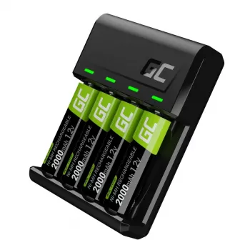 Baterijų įkroviklis Green Cell GC VitalCharger su 4× AA 2000mAh NiMH baterijomis
