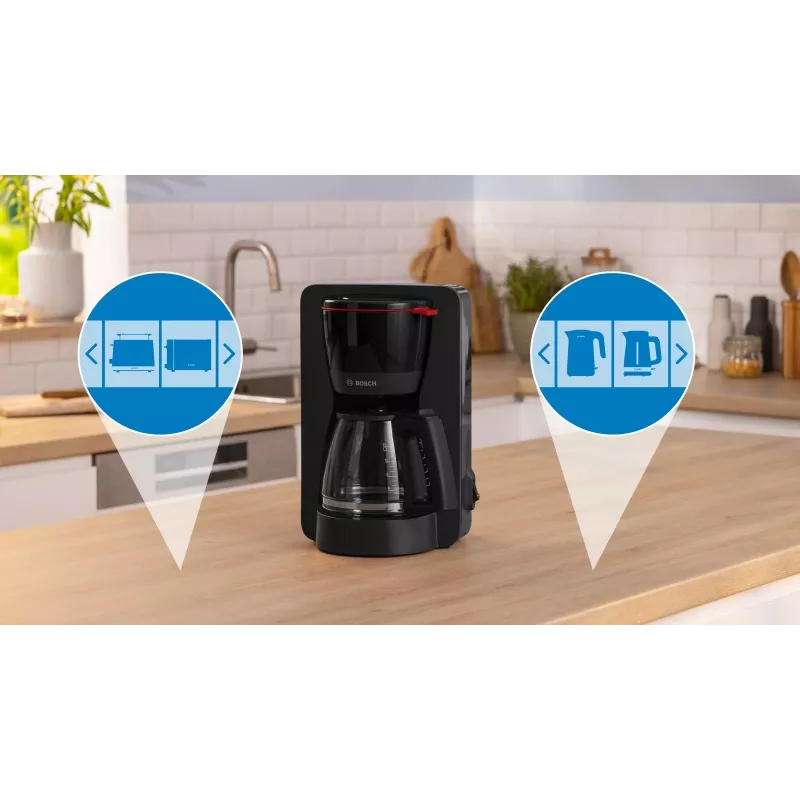 Drip coffee maker Bosch TKA2M113, 1.25 L vandens talpa, 15 puodelių, juoda