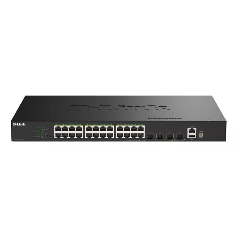 D-Link 28 prievadų „Gigabit“ sudedamas PoE+ išmanusis valdomas jungiklis su 4 x 10G SFP+ prievadais