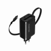 Įkroviklis CANYON OnCharge 65RC su integruotu USB-C laidu, 65W, 1x PD, 1x QC, ES kištukas, juodas