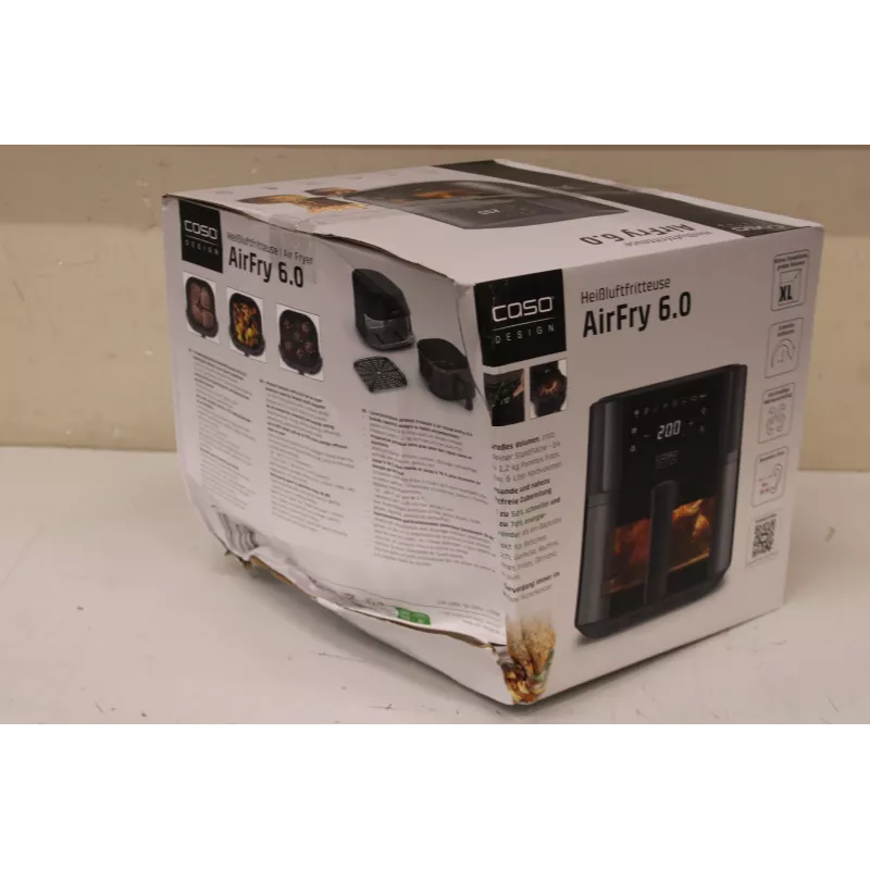 Caso Designer Air Fryer AirFry 6.0, talpa 6 L, juoda | Caso Designer Air Fryer | AirFry 6.0 | galia 1700 W | talpa 6 L | juoda | PAŽEISTA PAKUOTĖ, MAŽAS ĮLENKIMAS ANT ŠONO