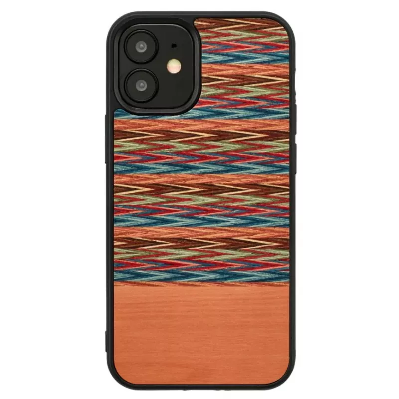 Telefono dėklas “Man and Wood”, skirtas “iPhone 12 mini” — rudas langinis raštas su juodu apvadu