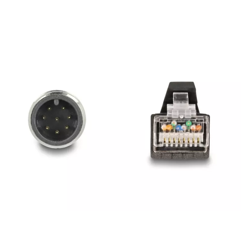 Tinklo kabelis DeLOCK M12 kabelis A koduotas 8 kontaktų kištukas į RJ45 kištukas PUR (TPU) 1 m