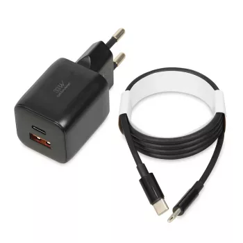 Išorinis maitinimo adapteris IBOX ILUC42B 12V 2A, 33W, USB-A + USB-C PD3.0, QuickCharge 3.0, universalus