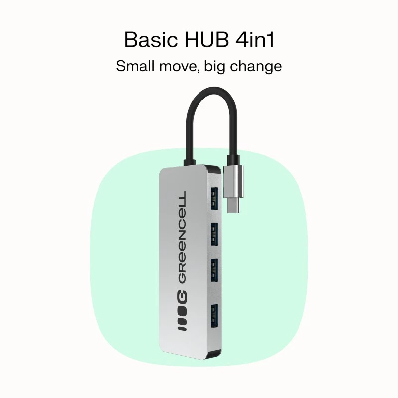USB šakotuvas Green Cell HUB-GC-C4A — 4 prievadų USB-C 3.0 šakotuvas