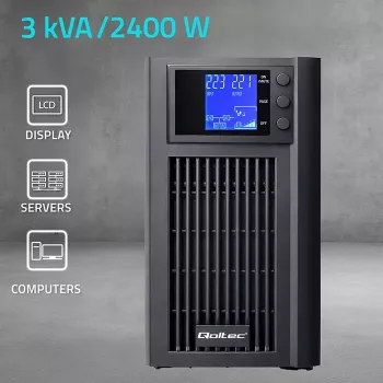 UPS QOLTEC Gryna sinusinė banga 3 kVA 2400 W su AVR ir LCD ekranu
