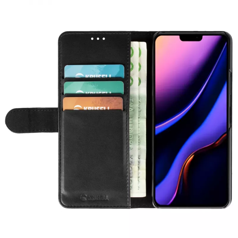 Telefono dėklas-piniginė Krusell, skirta Apple iPhone 12 Pro Max — juoda, aplanko tipo dėklas su kortelių kišene
