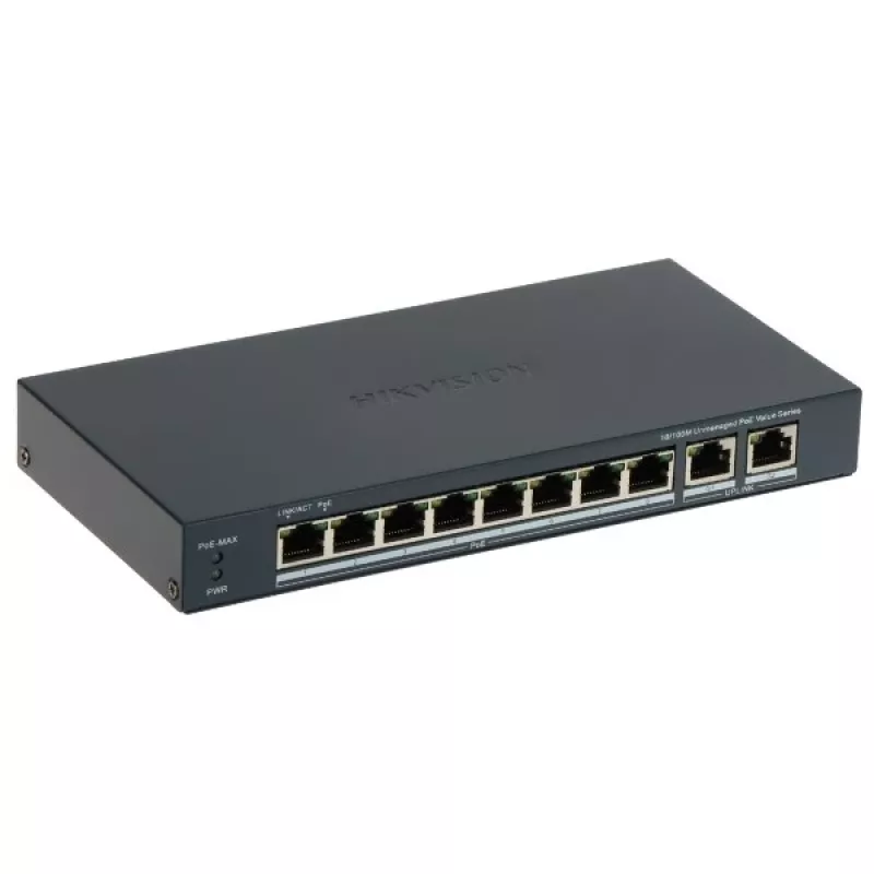 PoE komutatorius Hikvision DS-3E0310P-E/M – 10 prievadų PoE eterneto komutatorius