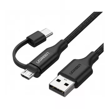 USB-A į Micro USB ir USB-C laidas UGREEN 1 m juodas — dviejų jungčių įkrovimo ir duomenų laidas