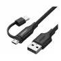 USB-A į Micro USB ir USB-C laidas UGREEN 1 m juodas — dviejų jungčių įkrovimo ir duomenų laidas