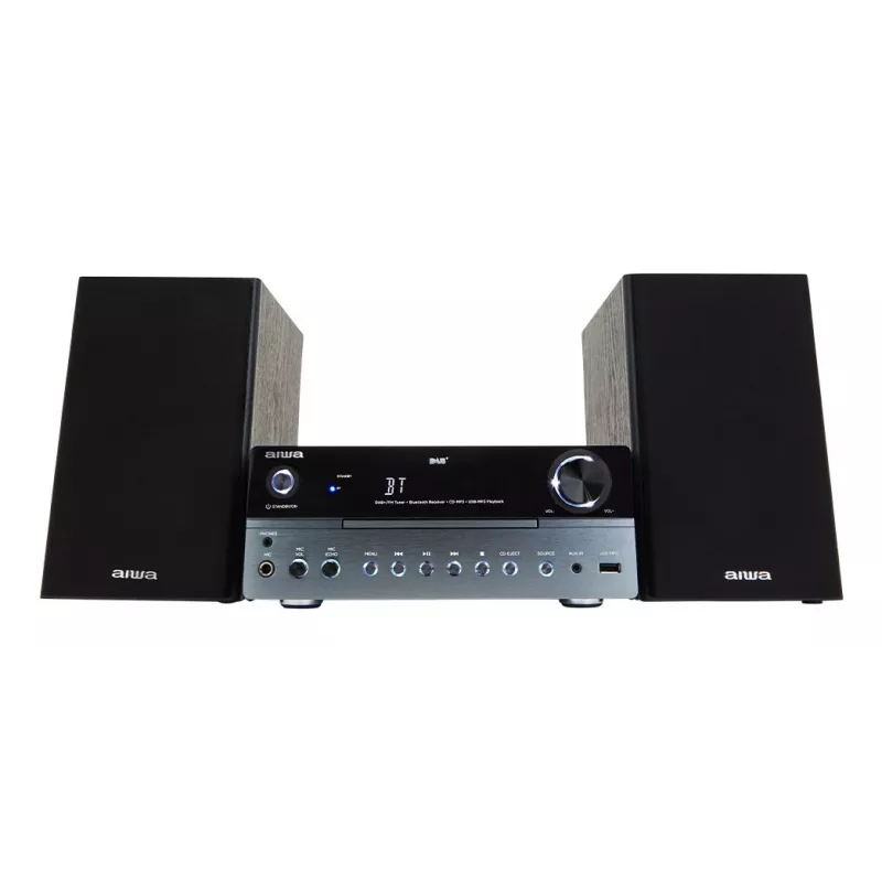 Namų garso mikrosistema Aiwa MSBTU-700DAB — 25 W RMS, DAB+/FM, Bluetooth 10 m, dėklo tipo CD, LED ekranas, juoda/arktinė mėlyna