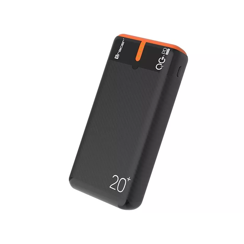 Nešiojamas įkroviklis TRACER EnerGen 20000 mAh, Power Delivery 20W, USB-C įvestis, 2×USB-A išvestys, 3 įrenginių palaikymas, oranžinis