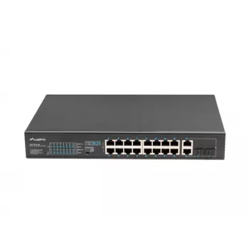 Nevaldomas jungiklis LANBERG RSFE-16P-2C-250 — 18 prievadų Gigabit, 16x PoE+ (30W), 2x SFP, 250W, 1U, metalinis, montuojamas į stelažą