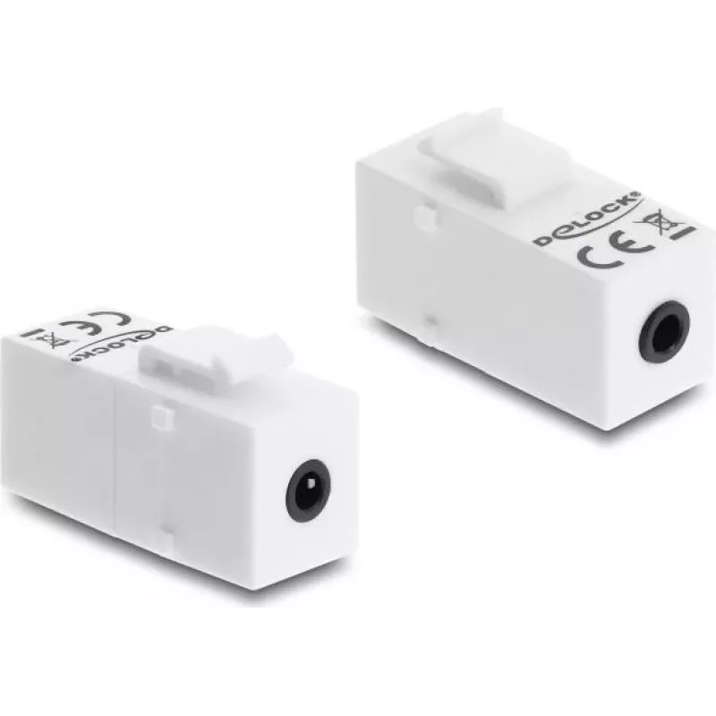 „Keystone“ modulis DELOCK stereofoninė jungtis 3,5 mm 4 kontaktų lizdas–lizdas baltas