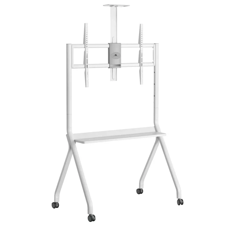 Ant grindų statomas televizoriaus stovas MACLEAN MC-114 W, tinka 55–100 colių ekranams, baltas, VESA iki 900x600, maks. apkrova 120 kg, aukštis 115–152 cm, lentyna