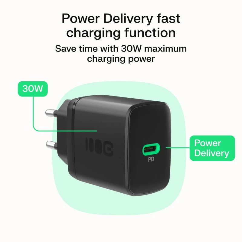 Maitinimo adapteris Green Cell PowerSource Solo30 30W juodas — USB‑C vieno prievado įkroviklis