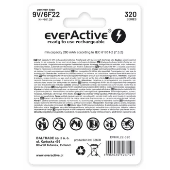 Įkraunama baterija everActive EVHRL22-320 9V NiMH prizminė 8,4 V, 55 g, 48,5 mm