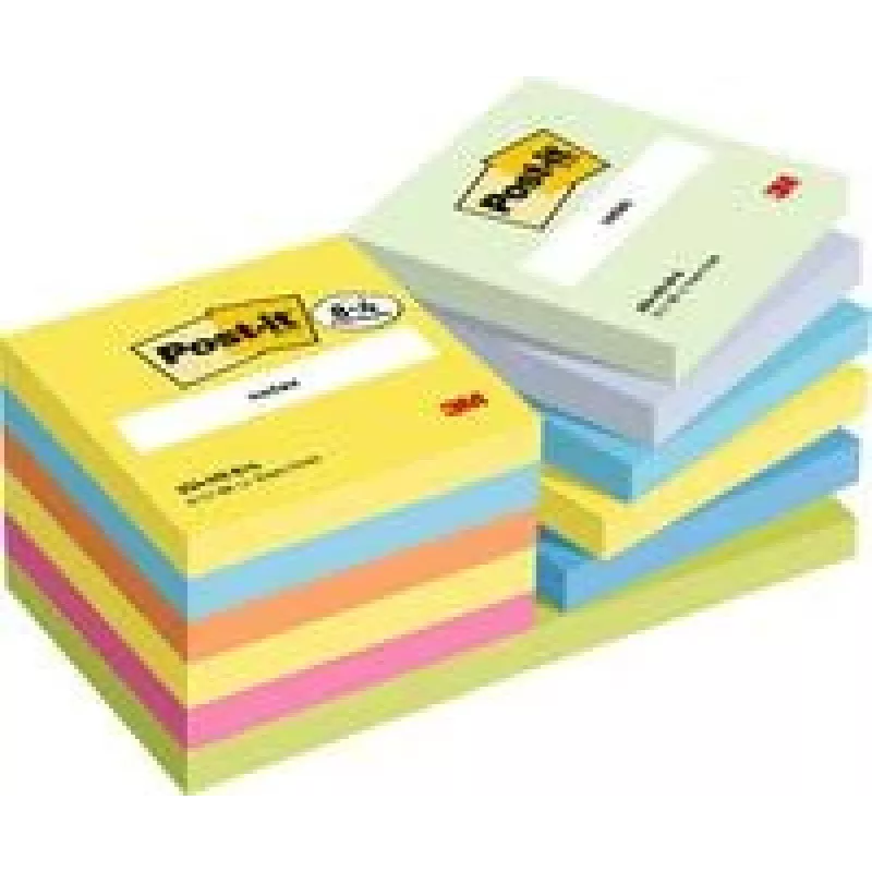 3M Post-it lipnus lapelis Užrašai 76x76mm 654-TFEN-P8+4 asorti 12 vnt./pakuotė.