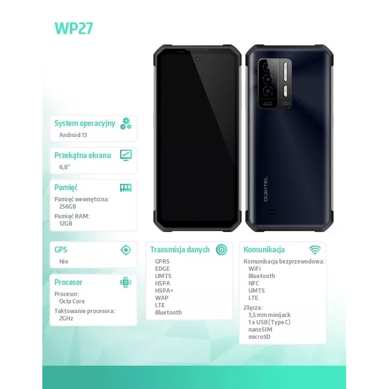 Išmanusis telefonas Oukitel WP27 6,78 col. 12GB/256GB juodas