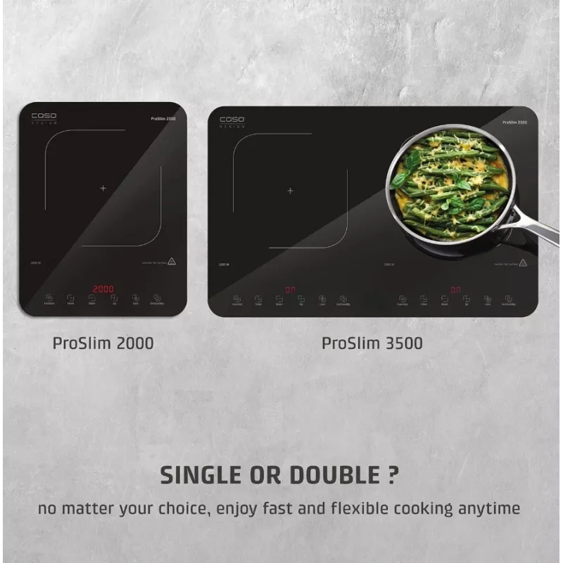 Caso ProSlim 2000 2236 Mobilus vienos zonos indukcinis kaitlentis, Stiklas, Jutiklinis valdymas, Juoda