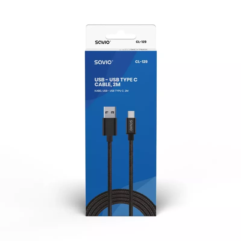 Savio CL-129 USB laidas 2 m USB 2.0 USB A USB C Juoda