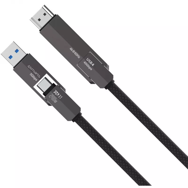 USB4 HDMI kabelis 4smarts ComboCord 240W 1,5 m – USB4 į HDMI, 240W galios tiekimas, 1,5 m ilgis