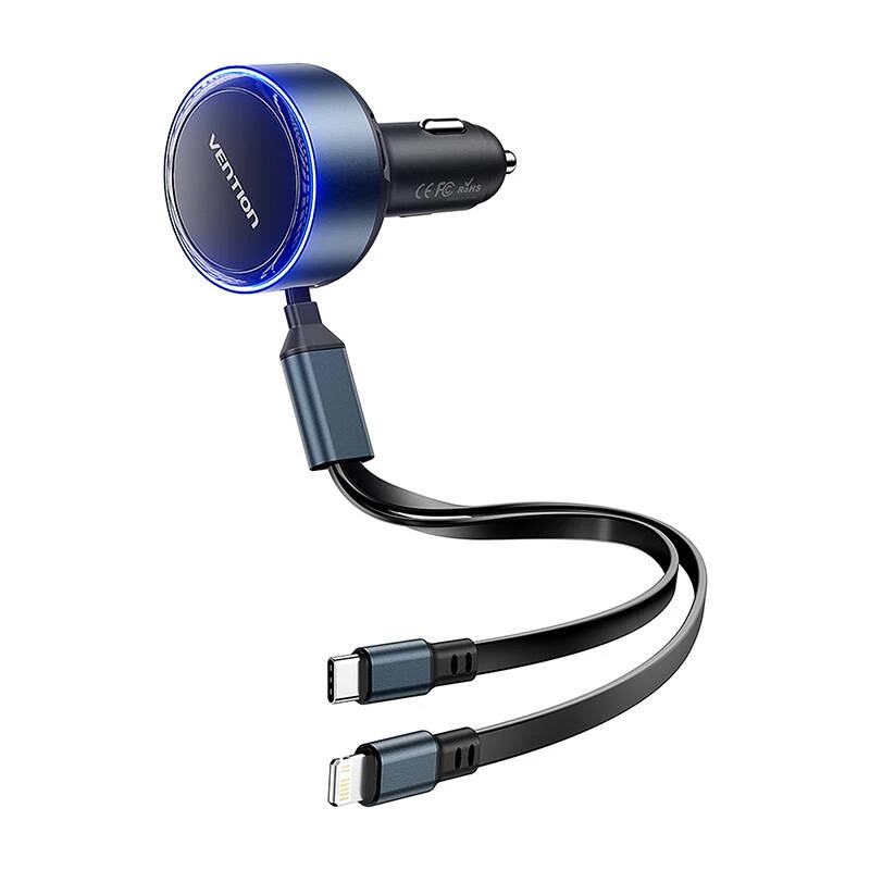 Automobilinis įkroviklis Vention FFOB0 30W su USB-C į Lightning laidu, 30 W galia iPhone įkrovimui