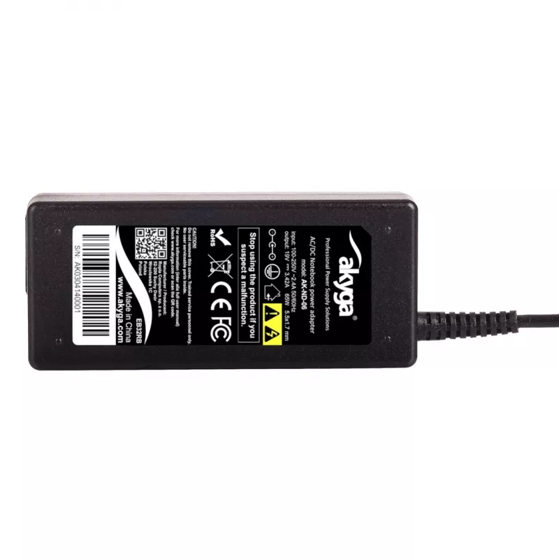 Maitinimo adapteris Akyga AK-ND-06 65 W vidaus nešiojamojo kompiuterio maitinimo šaltinis, 100–250 V, juodas, ABS korpusas