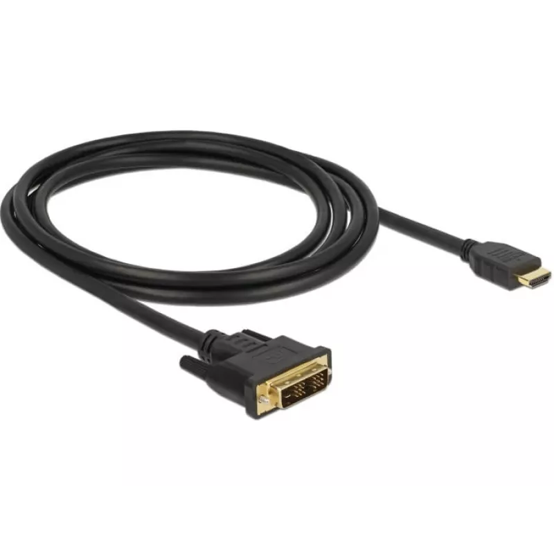 DeLOCK - Vaizdo kabelis - Vieno kanalo - HDMI / DVI - DVI-D (V) į HDMI (V) - 2 m - Triguba izoliacija - Juoda - Varžtai nykščiams