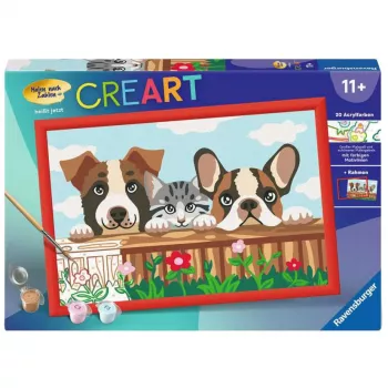 Tapybos rinkinys Ravensburger CreArt — šunys ir katės (tapymo pagal skaičius rinkinys)