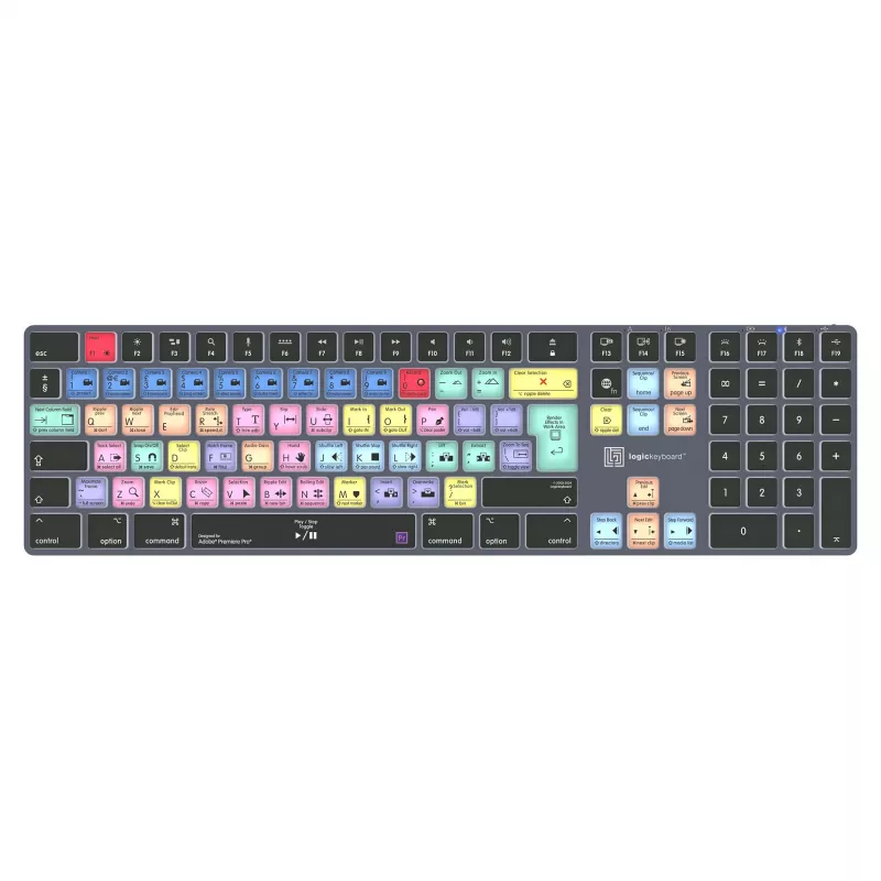 LogicKeyboard Titan DE Mac klaviatūra, skirta Adobe Premiere Pro CC — vokiškas išdėstymas