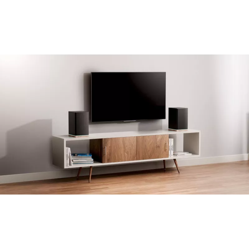 Lentyninės kolonėlės Teac BS-60BK LED juodos — Bluetooth, 2×90W, RCA, USB, optinis, su boso refleksu, nuotolinis valdymas