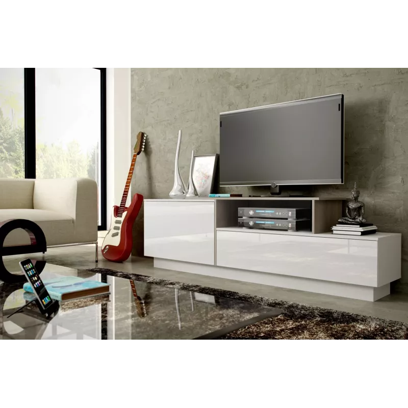 Cama TV spintelė SIGMA 3 180 baltas/baltas blizgus + sonomos ąžuolas