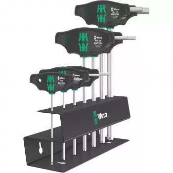 T formos rankenėlių rinkinys Wera Series 400 454/7 HF, 7 dalių T formos rankenėlių šešiabriaunių ir atsuktuvų antgalių rinkinys