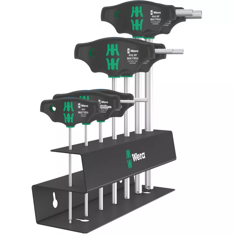 T formos rankenėlių rinkinys Wera Series 400 454/7 HF, 7 dalių T formos rankenėlių šešiabriaunių ir atsuktuvų antgalių rinkinys