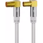 Goobay TV antenos kabelis (135 dB tipas), 4 kartus ekranuotas, 10 m, baltas - paauksuotas, koaksialinis lizdas 90° > koaksialinis kištukas 90° (70450)
