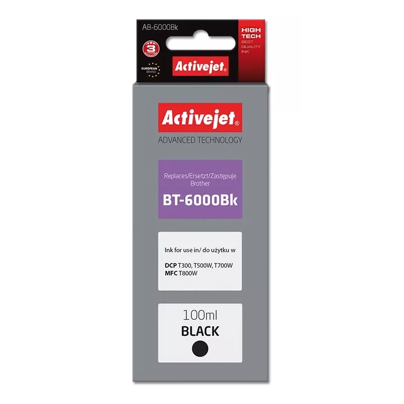 Activejet AB-6000Bk rašalo buteliukas (pakaitalas Brother BT-6000BK; Supreme; 100 ml; juodas)