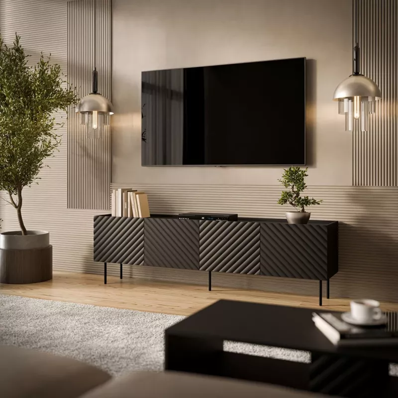 Cama LUCCA 4D TV spintelė 200x40x59 juodas