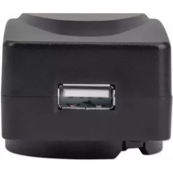 Manhattan USB-A mobiliojo įrenginio kroviklis iš elektros tinklo su UK/EU/USA adapteriais, išmaniojo telefono kroviklis, keičiamas tinklo adapteris, trejų metų garantija, juodas