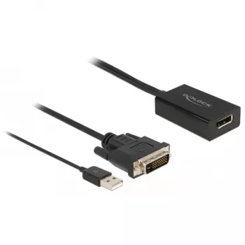 Delock - adapterio kabelis - DVI-D, USB (tik maitinimui) (V) į DisplayPort (M) - DisplayPort 1.2 - 50 cm - palaiko 4K 30 Hz - juoda (63189)