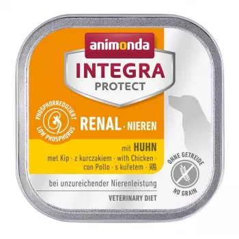 Šlapias šunų maistas animonda Integra Protect Nieren su vištiena 150 g — suaugusiems šunims, inkstų funkcijos palaikymui, be grūdų ir glitimo