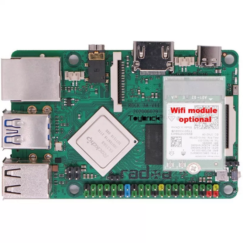 Vienos plokštės kompiuteris ALLNET Radxa Rock 3A 2GB RK3568 Quad-core Cortex-A55 2GHz